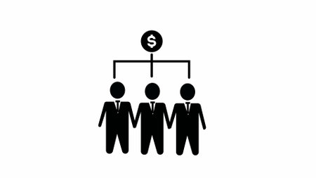 Iconic representation of a business hierarchy with three figures under a dollar sign, symbolizing financial authority or corporate structure.の写真素材