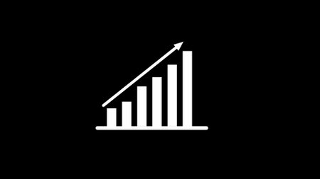 Black background with white descending bar graph, minimalist financial concept.の写真素材