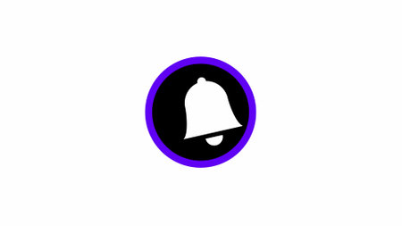 Bell icon with purple circle on white background.