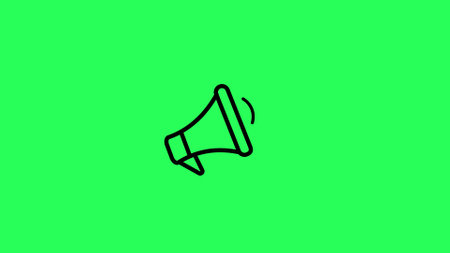 Simple line drawing of a megaphone on a bright green background.の写真素材