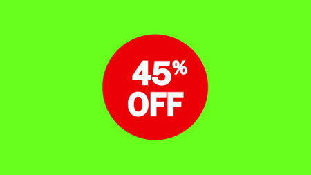 Bright green background with a red circle featuring 45% OFF text.の写真素材