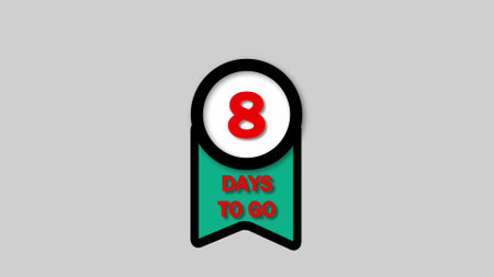 Green and black displaying 8 days to go text on a white background.