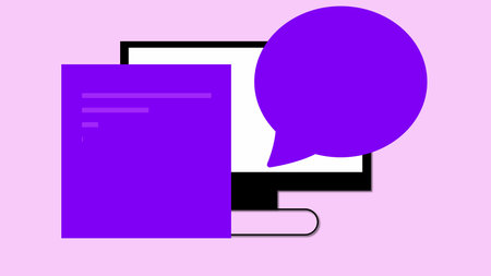 Computer monitor with message icon on a pink background.