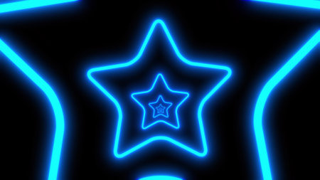 Abstract blue neon stars on a black background.の写真素材