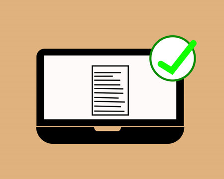 Laptop with a checklist icon on screen concept for online survey or completed tasks.の写真素材