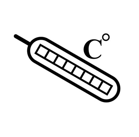 Minimalistic digital thermometer icon with a Celsius degree sign on white background.