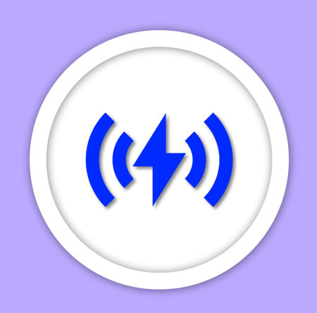 Thunder icon blue color on a purple background.の写真素材