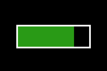 Charged green battery icon on black background.