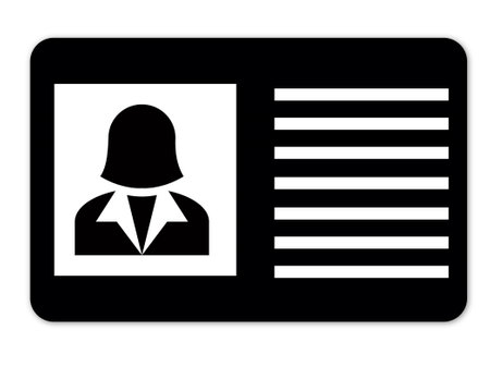 Animated icon of a personal identification card with a female silhouette and text space.の写真素材