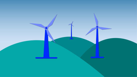 Colorful wind mill icon on a abstract background.
