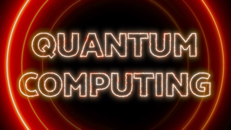 Quantum Computing neon sign on a dark background.の写真素材