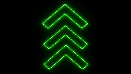 Animated neon green arrows pointing upwards on a black background.