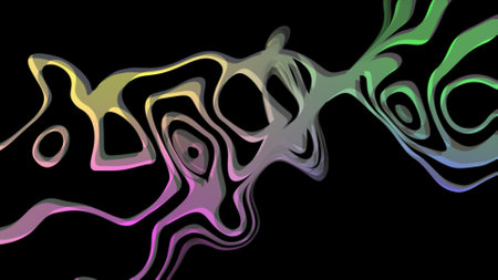 Abstract digital art with colorful wavy lines on a black background.