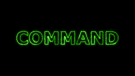 Command text with neon glowing on a black background.の写真素材