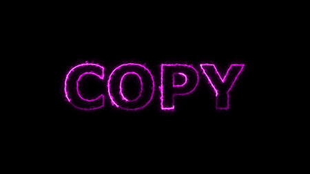 Neon sign with the word COPY in purple on a black background.の写真素材