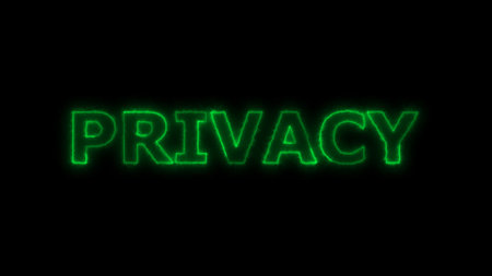 Privacy text with neon glowing on a black background.の写真素材
