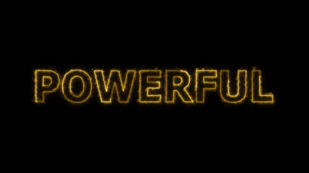 Powerful text with neon glowing on a black background.の写真素材