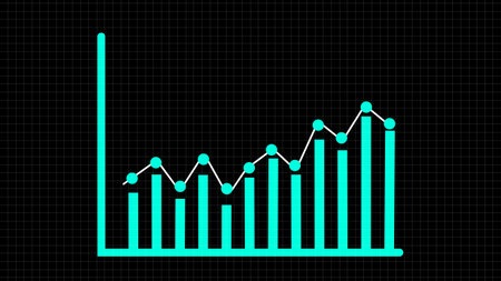 Digital graph on a dark grid background.の写真素材