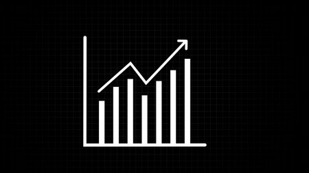 white graph bar icon on blue background.の写真素材