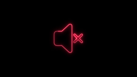 Neon sign of a speaker with a mute symbol in vibrant pink on a black background.の写真素材
