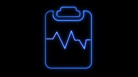 Neon glowing clip bored icon on a black background.の写真素材