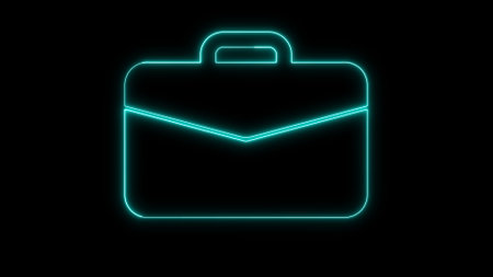 Neon green bag icon on a black background.の写真素材