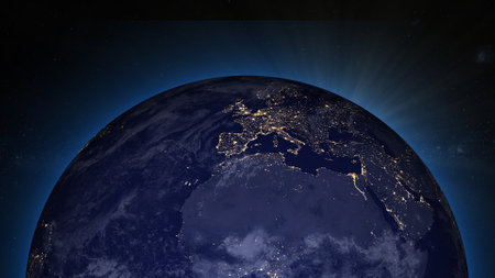 Planet Earth Realistic Loop with universe and sun in the background, looped.の写真素材
