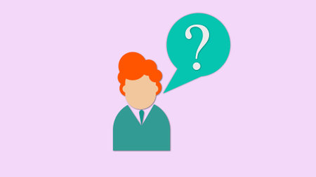 Person with question mark in a speech bubble on a pink background.の写真素材