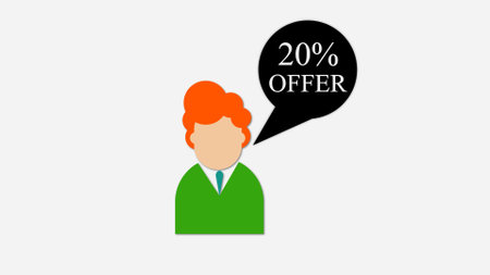 Person with 20% in a speech bubble on a white background.の写真素材