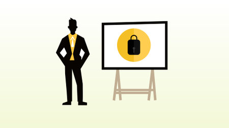 Businessman With broad lock icon on a white background.の写真素材