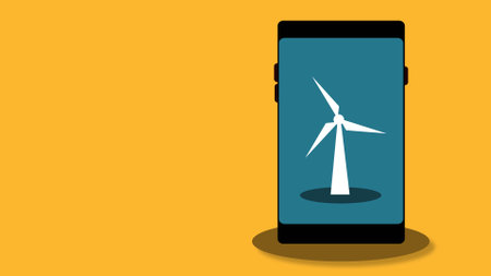 Smartphone with win mill icon on a yellow background.