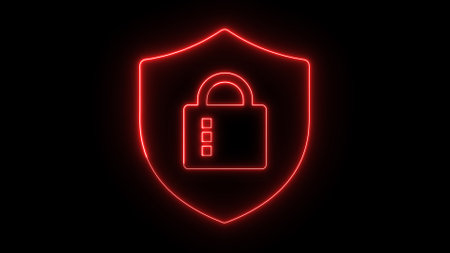 Red color lock icon on a black background.の写真素材