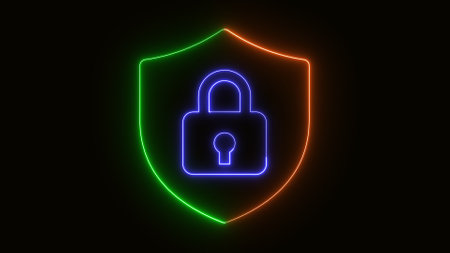 Color lock icon on a black background.の写真素材