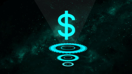 Neon glowing dollar sing on a colorful background.の写真素材