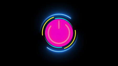 Colorful power button icon on a black background.の写真素材