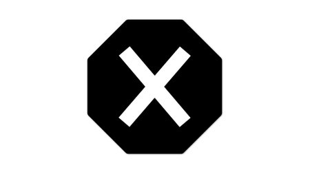 A black octagonal shape with a white 'X' in the center, set against a white background.