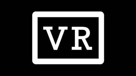 A white VR (Virtual Reality) icon on a black background. The icon consists of the letters 'VR' inside a rectangular frame.の写真素材