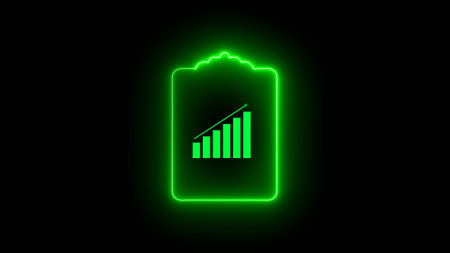 Neon glowing clip broad graph icon on a black background.の写真素材