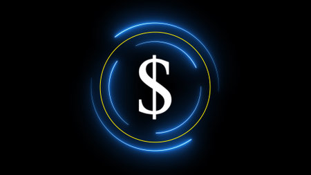 Neon circle with dollar icon dark background.の写真素材