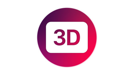 A 3D icon with a gradient background, featuring the text '3D' in bold letters inside a rectangular shape.の写真素材