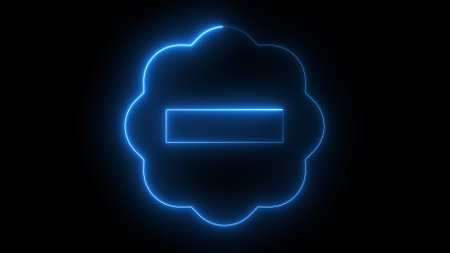 A glowing blue neon minus sign inside a wavy circular border on a black background.の写真素材