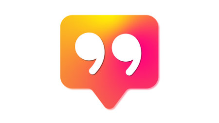 A gradient color quotation mark symbol inside a speech bubble on a white background.の写真素材