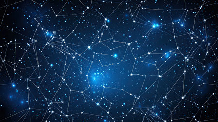 This stunning abstract image showcases a starry night sky filled with shining stars and connecting lines, evoking a sense of wonder and cosmic beauty.の素材