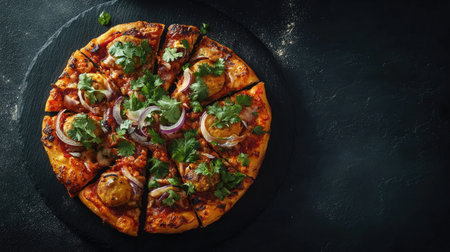 A vibrant and delicious homemade pizza featuring various toppings, fresh herbs, and melted cheese. Perfect for any meal or gathering.の素材