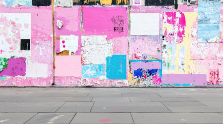 Artistic brush strokes on a massive public canvas wall with blank space nearbyの素材