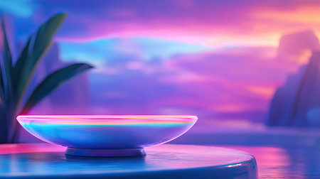 Close-up of interactive art object glowing under light with blurred backgroundの素材