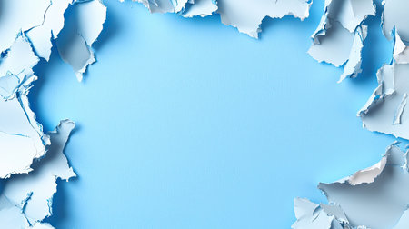 This stock photo features a light blue background framed by torn paper edges. The clean, simplistic design offers ample space for text or creative elements, making it ideal for various artistic and promotional projects.の素材