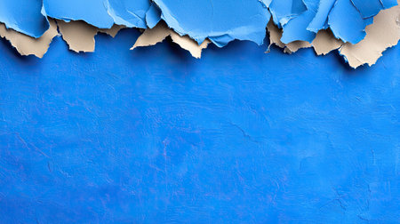 This vivid and textured background features torn blue paper layers, adding a modern and artistic flair, ideal for creative projects and presentations.の素材