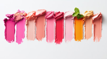 This image showcases an array of colorful lipstick swatches on a pristine white background, highlighting rich textures and vibrant hues. Perfect for beauty enthusiasts.の素材