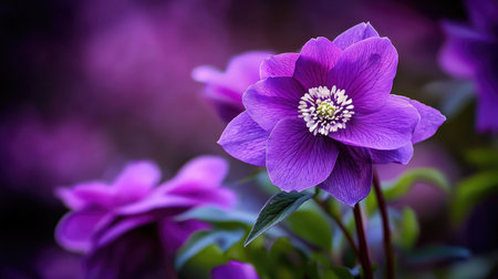 A stunning close-up of purple flowers features delicate petals against a blurred background. This vibrant, serene image captures the beauty of nature and evokes tranquility.の素材